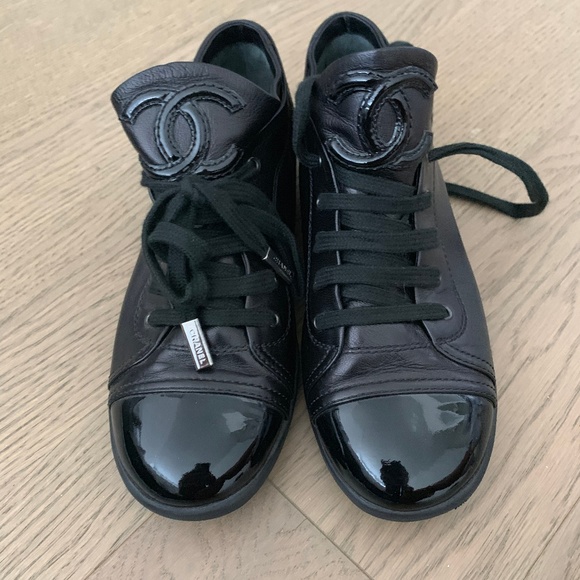 CHANEL Shoes - Chanel Black Patent/Leather Sneakers
